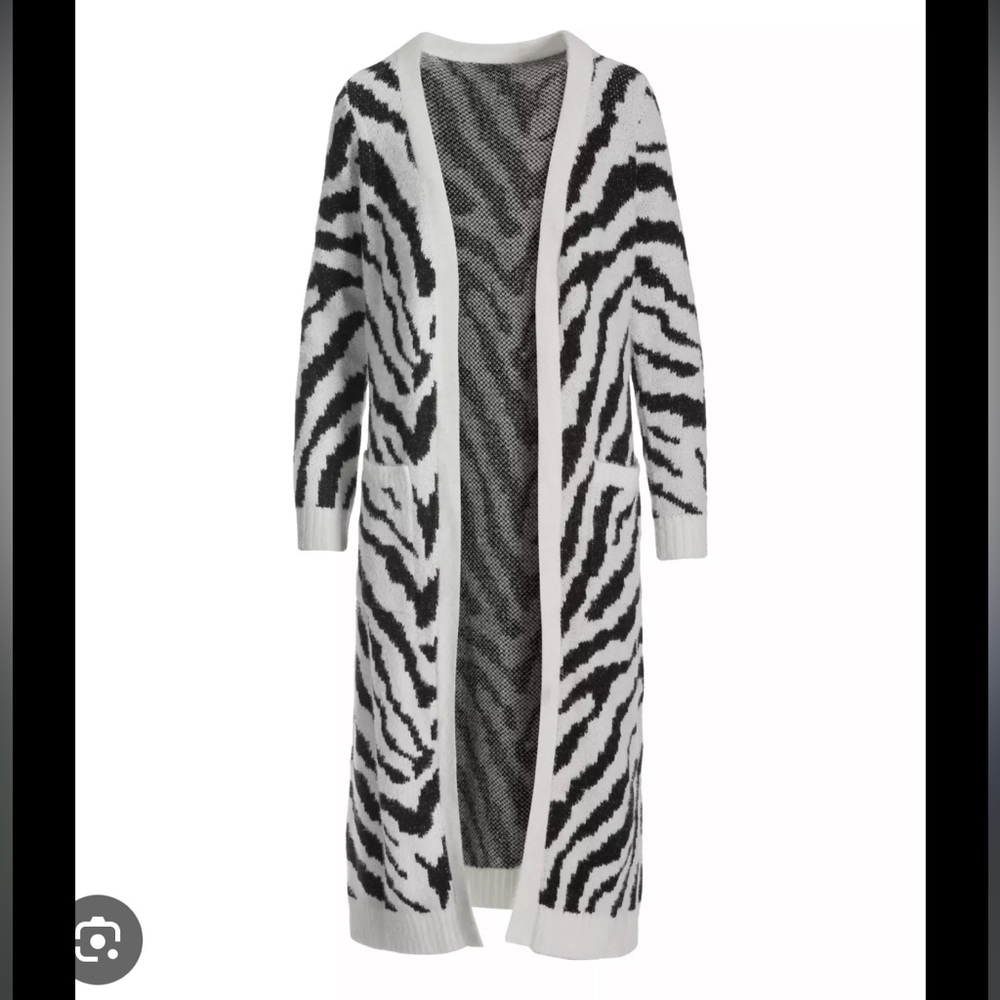🖤BOSTON PROPER ZEBRA JACQUARD DUSTER/CARDIGAN SWEATER-POCKETS-BLACK/WHITE-M🖤 - Picture 8 of 16